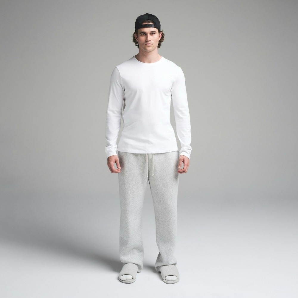 NWT Skims Cotton‎ Men's Classic Long Sleeve T-shirt LS-LST-6350M Chalk XS